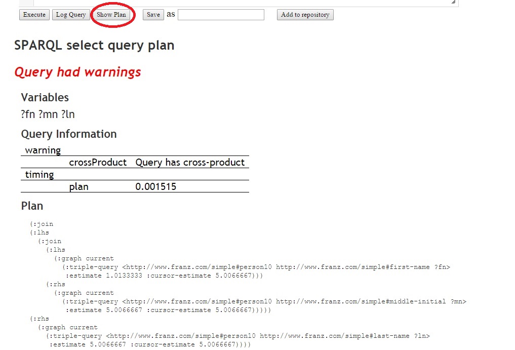 Query plan for person10
