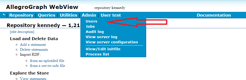 Admin menu to get to Users page