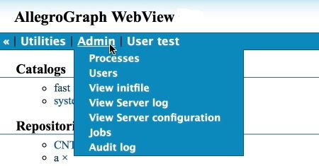 The Admin menu on the WebView menu bar