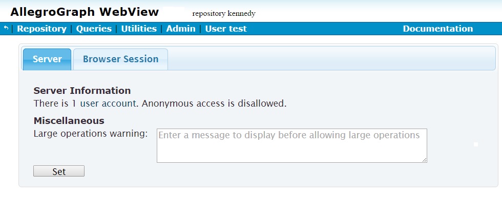 Settings page Server tab