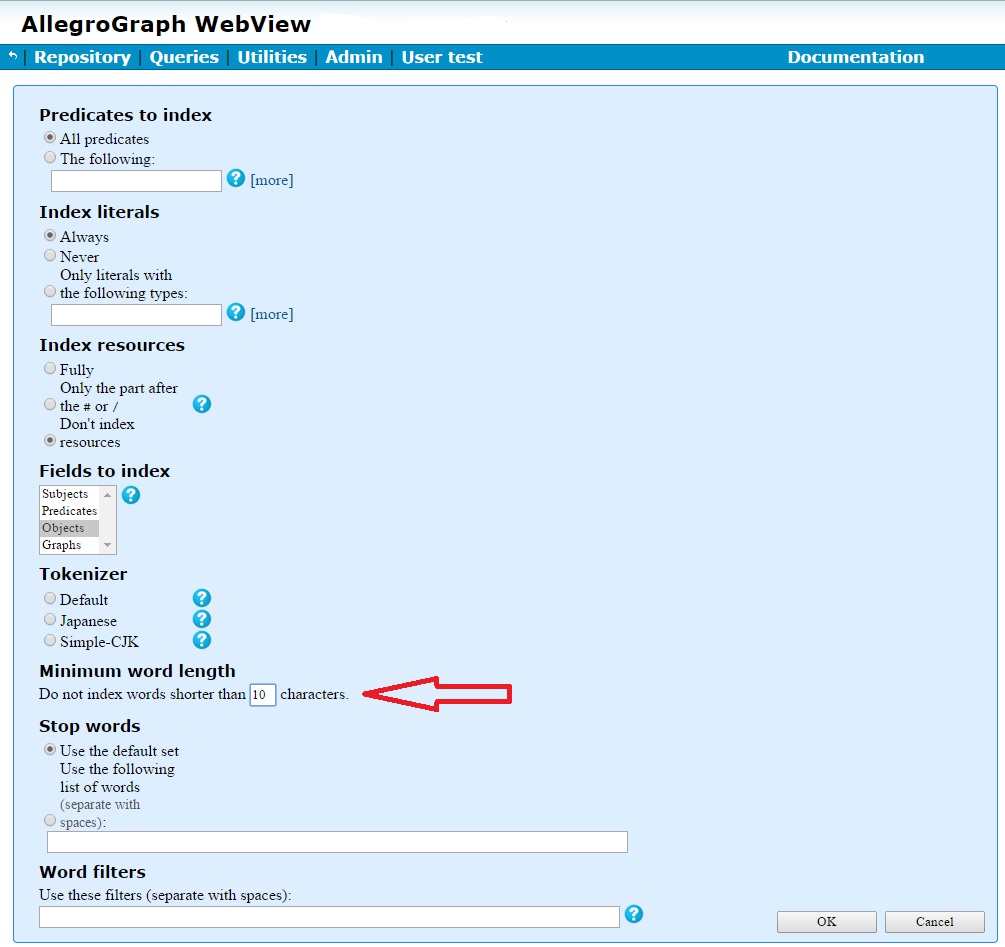 New free-text index dialog