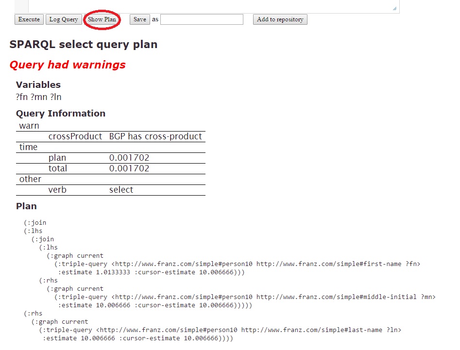 Query plan for person10