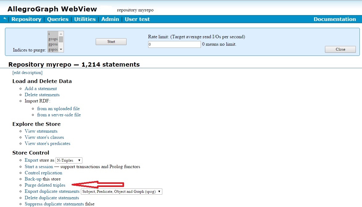Purge Deleted Triples link and dialog