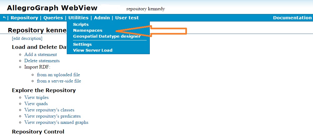 Utilities | Namespace menu choice