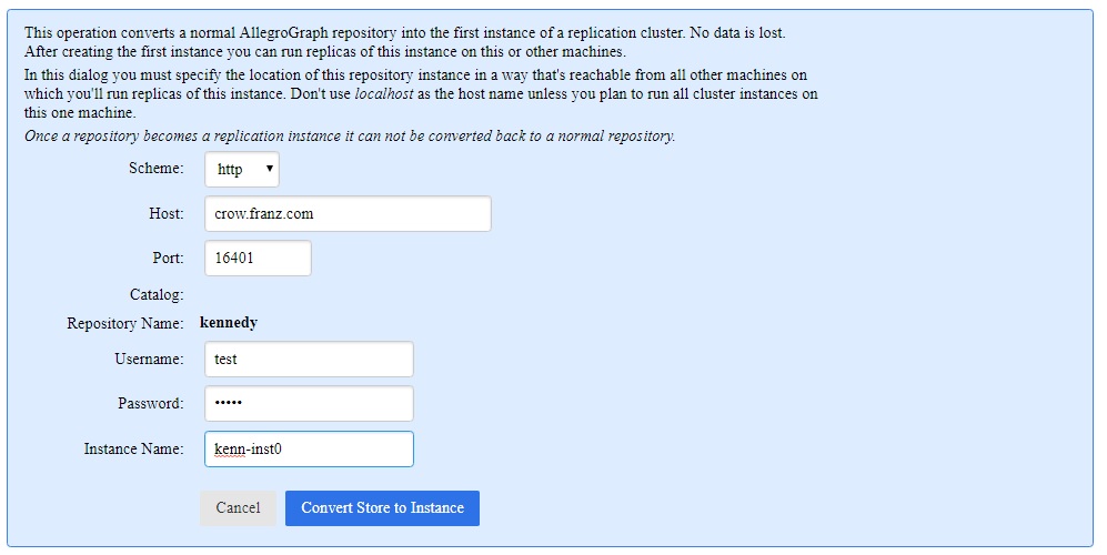 Dialog to convert an ordinary repository to a cluster instance