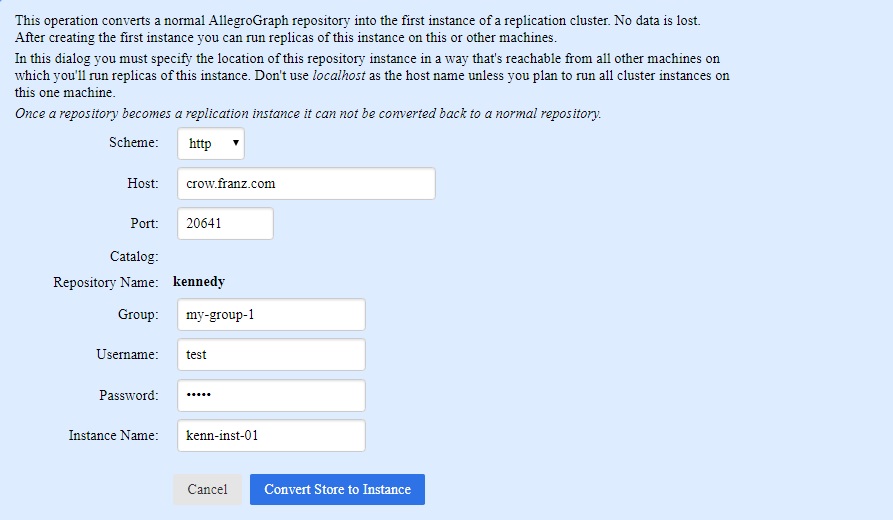 Dialog to convert an ordinary repository to a cluster instance