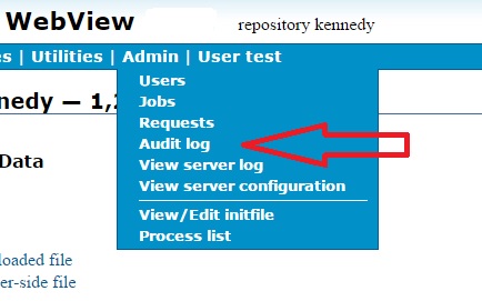 The Admin menu on the WebView menu bar