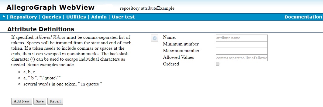 Defining attribute dialog