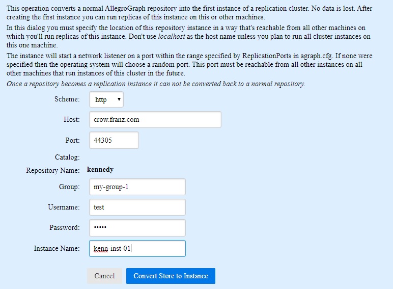 Repo page showing Convert store to replication instance