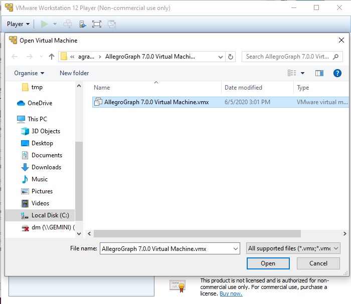 File choice for the vmx file