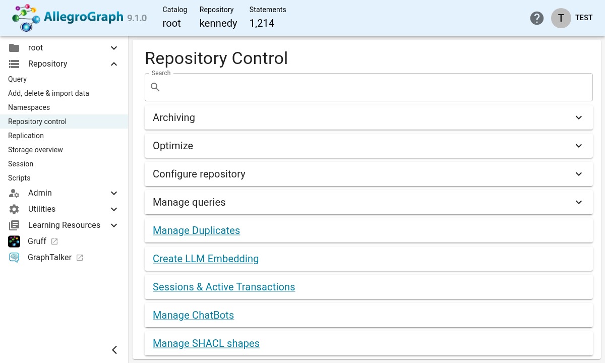 The repo control menu