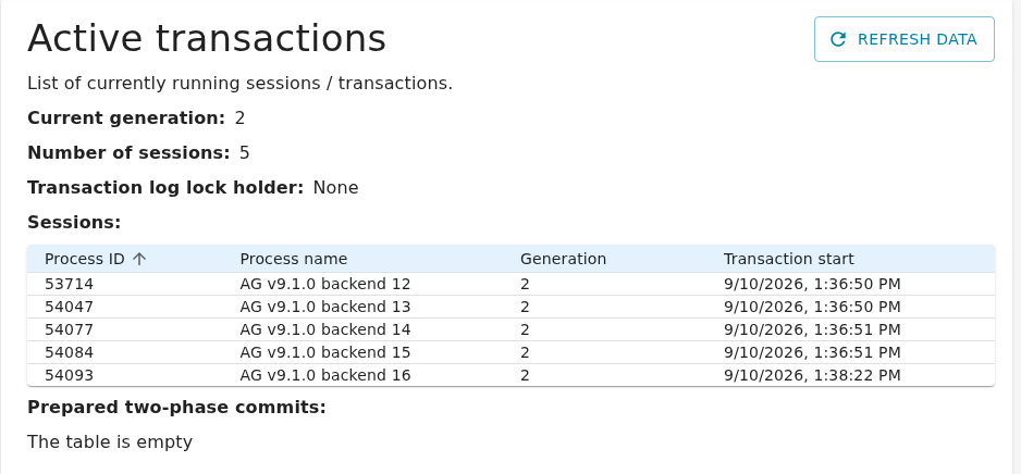 The Active transactions page